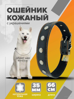 2 сильное звено ошейник кожаный с украшениями 336_11