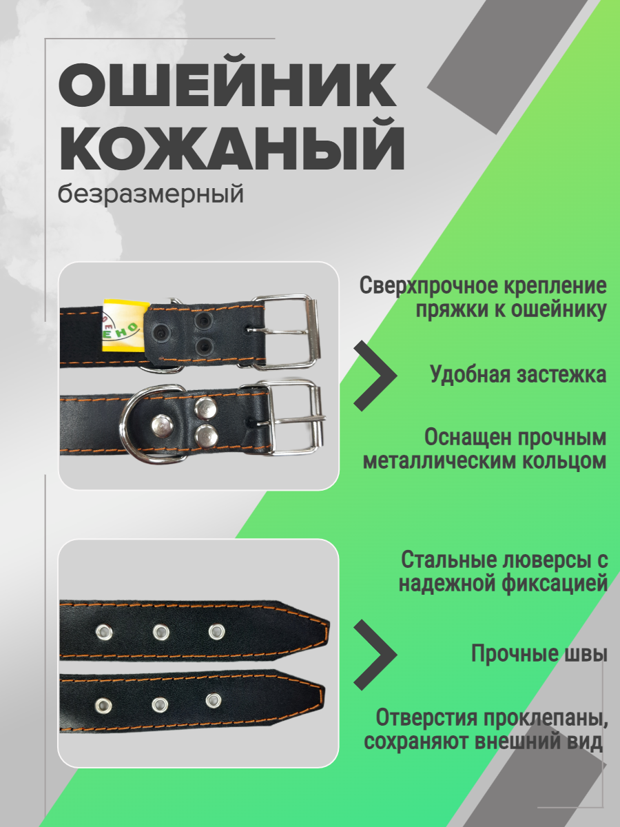 Ошейник кожаный 35 мм Сильное Звено