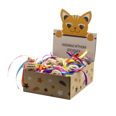 sh-05046 Набор игрушек для кошек Джутовый шарик с лентами (ШОУ-БОКС 25 шт) (1)