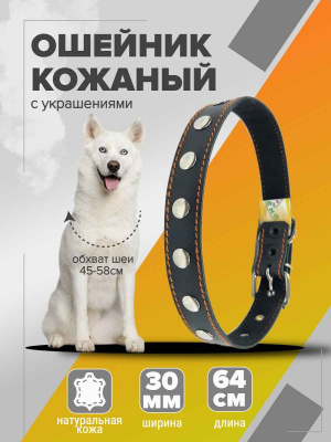 2 сильное звено ошейник кожаный с украшениями 335_10