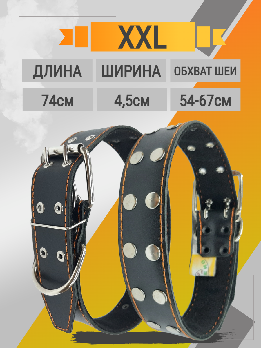 Ошейник кожа с украшениями 45 мм Сильное Звено