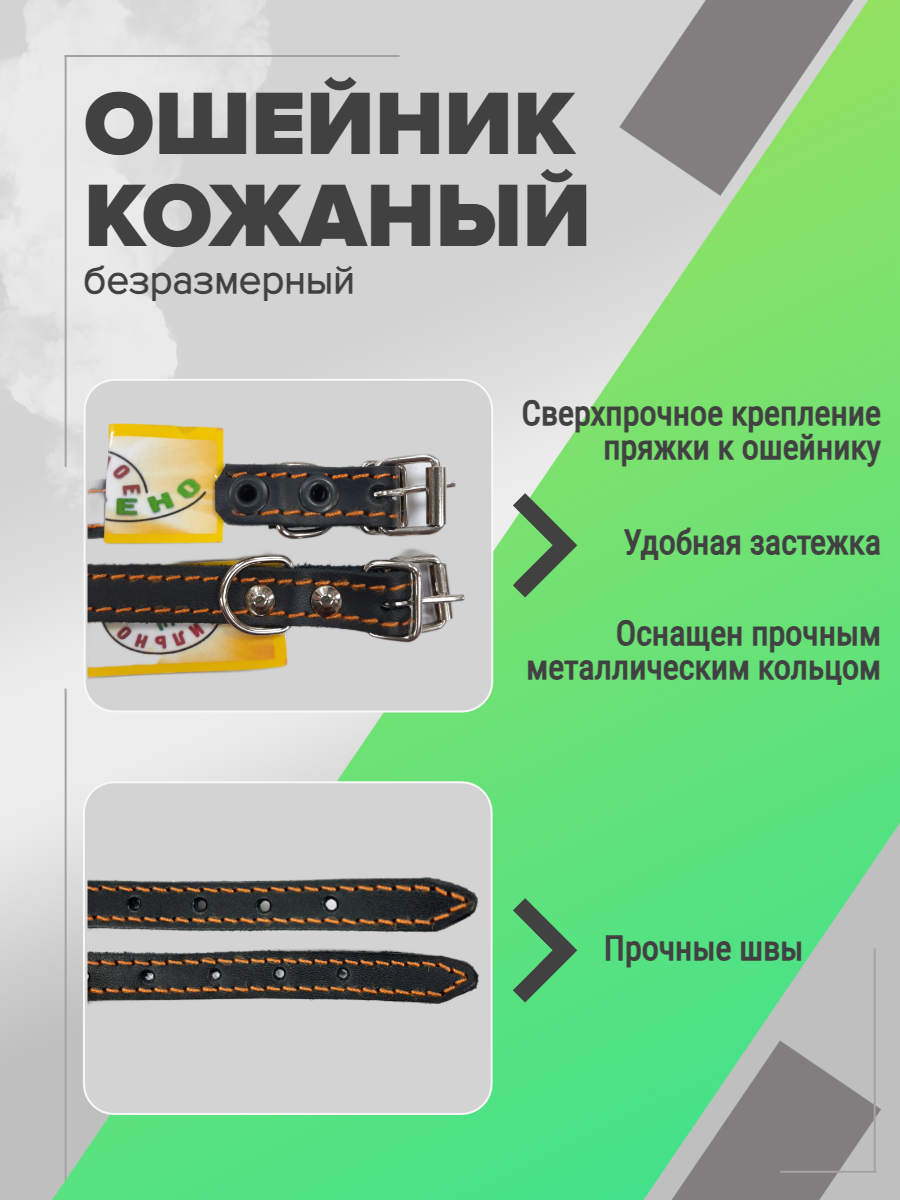 Ошейник кожаный 15 мм Сильное Звено 